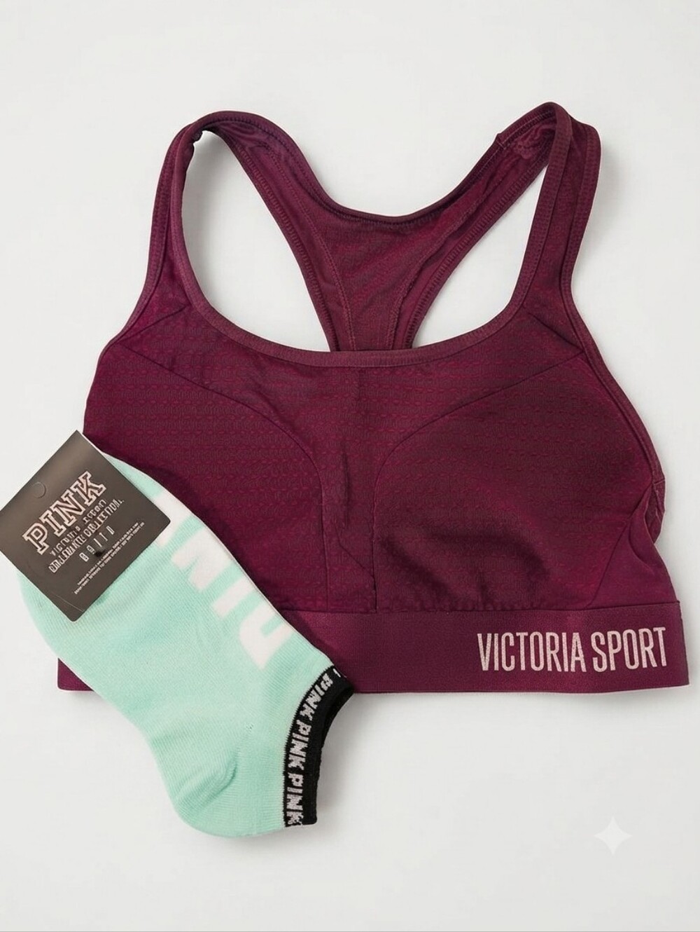 PINK Victoria's Secret Mint and White No-Show Sock And Sports Bra
